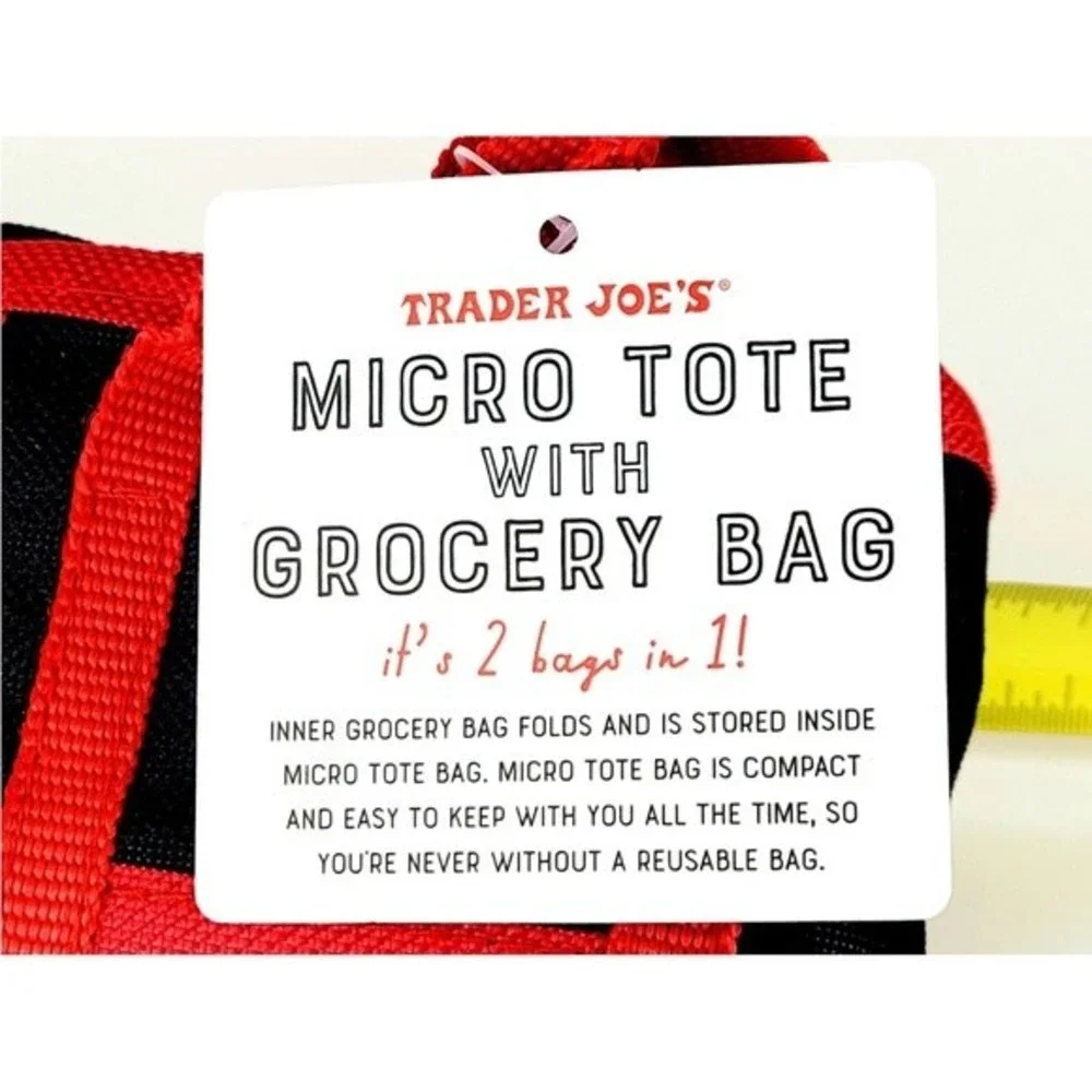 NWT Trader Joe's Micro Tote Bag With Red Grocery Bag Limited Edition - Picture 2 of 4